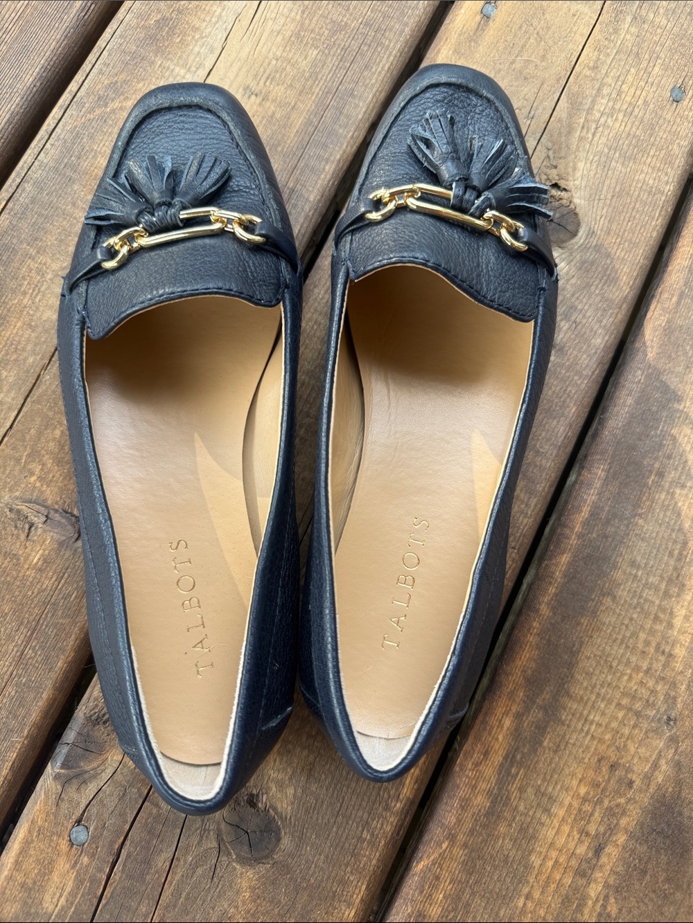 TALBOTS Becca tassel driving moccasins-Indigo pebbled leather. Size 9.5